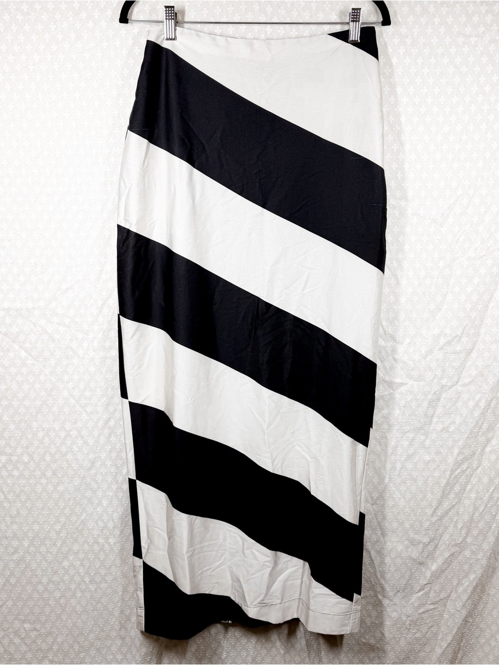 Anthropologie Maeve Black White Striped Satin Maxi Skirt